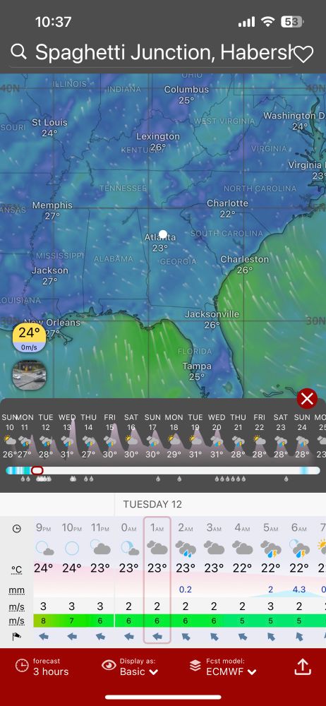 A screenshot of the upcoming week’s weather forecast
