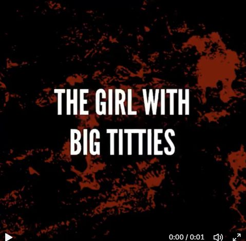 Picture with text "The girl with big titties".