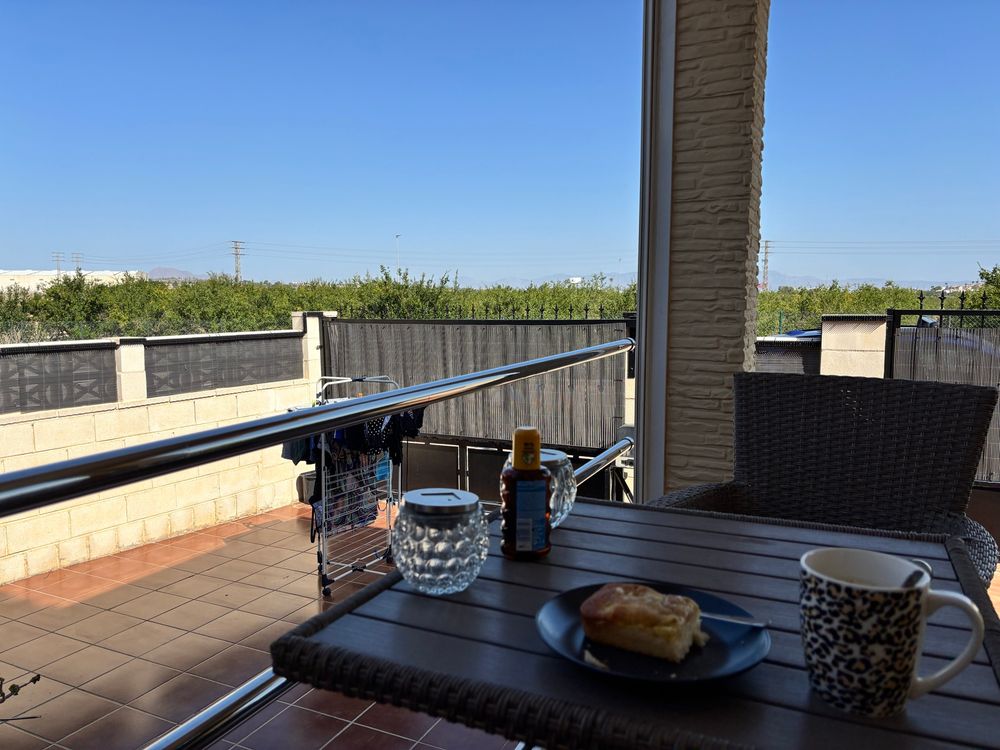 Coffee and cake on my porch. 