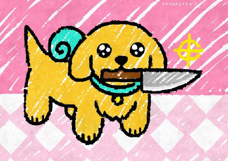 snuppy puppy snail loves to play fetch, oh its fetched you a large kitchen knife! how cute!