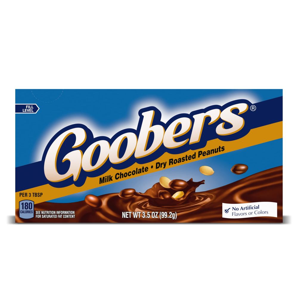 A picture of a box of goobers chocolates with a white background 