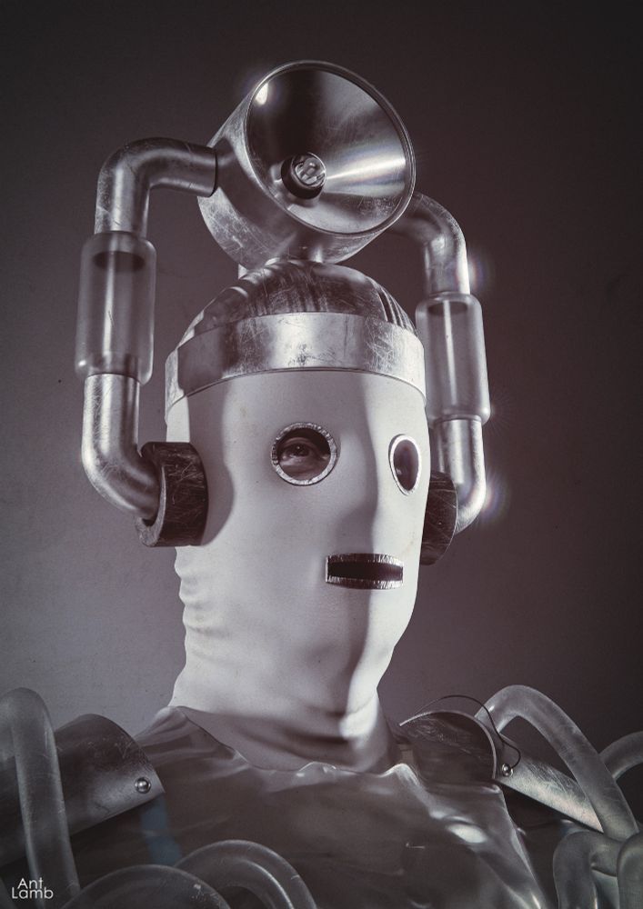 A CG image of the earliest Cyberman, as seen in The Tenth Planet. Head and shoulders visible, facing slightly to the right