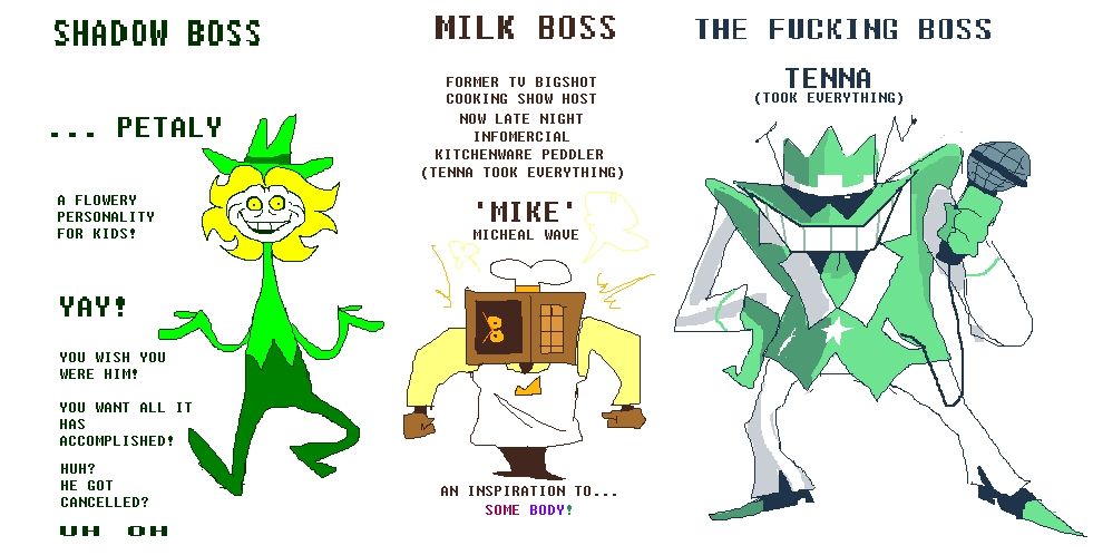 Petaly, Mike and Tenna designs by Rattel_M_Bones.