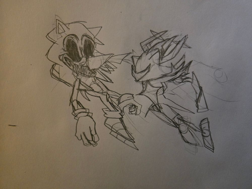 a wip based on my first round as EXE. 2011 X is being punched in the face while keeping his eager grin on his face, the individual punching him is Metal Sonic with a Roaring Knight cosmetic