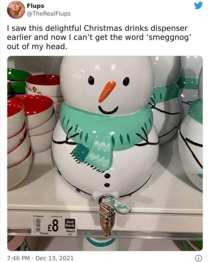 I saw this delightful Christmas drinks dispenser earlier and now I can't get the word 'smeggnog' out of my head