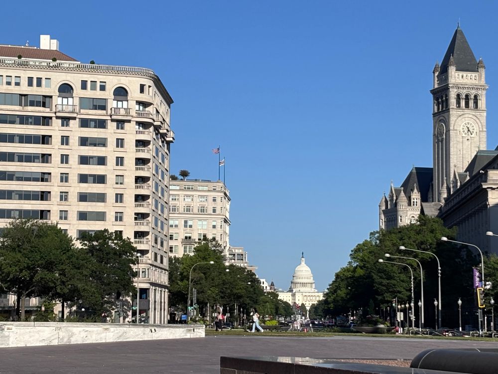 Long distance photo of the Capital building looking down Pennsylvania Ave taken 8/10/25 @ 1824
