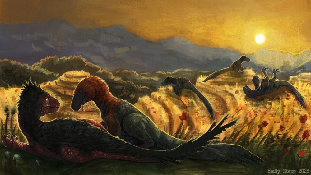 Speedpaint based on the story 'Exodus' from Primitive War Dispatches Volume II - The Psalms of Xipetotec. After escaping Stalker Force in Laos, the survivors of Xipetotec's colony fins refuge in the Arakan Mountains of Myanmar (Burma). Artemis, Xipetotec's mate, offers him narcotic poppy bulbs to help alleviate the pain of his napalm burns while other Utahraptors frolic and enjoy the opium.