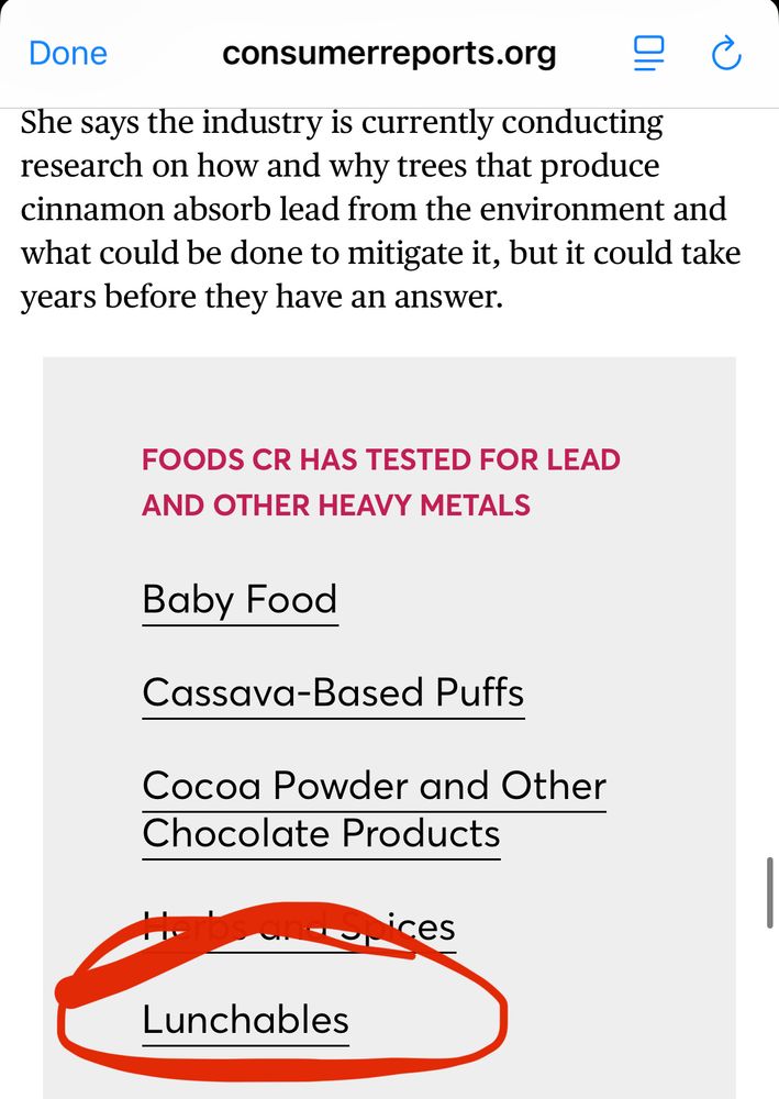 FOODS CR HAS TESTED FOR LEAD AND OTHER HEAVY METALS… “LUNCHABLES”