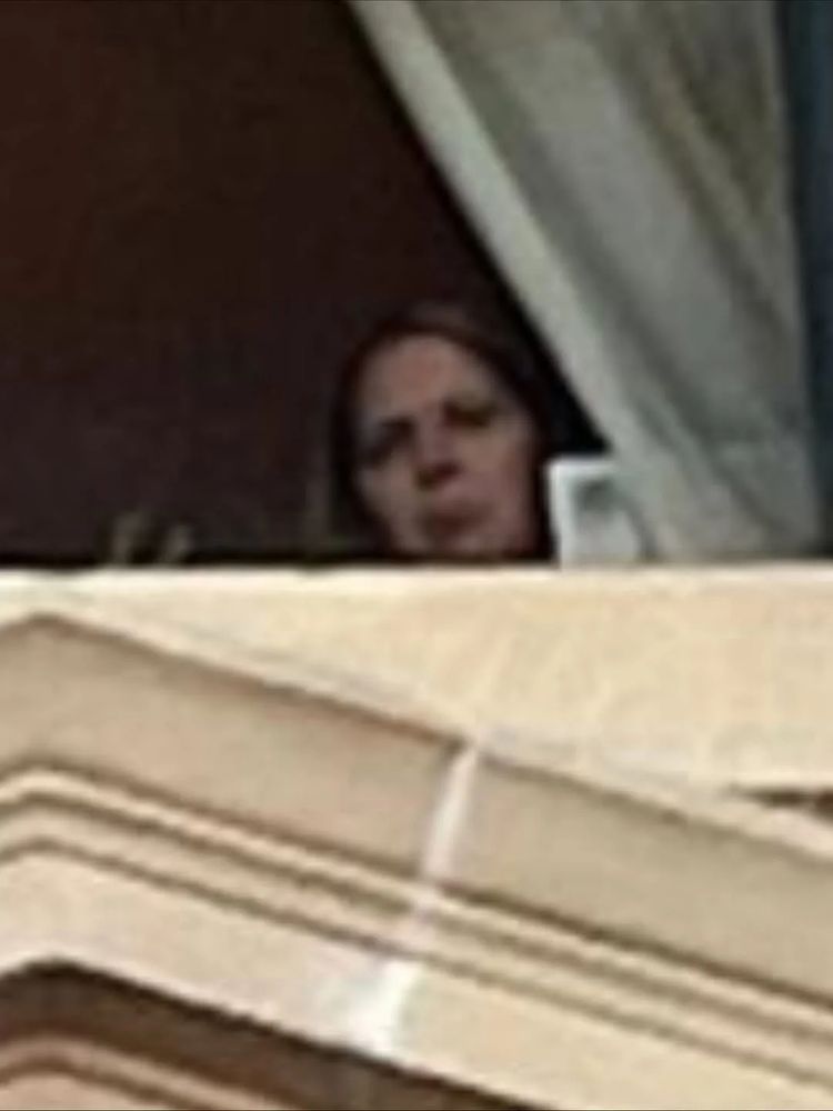 A cowering Premier of Alberta poking her head up to look out the legislature window at the throngs of teachers and their supporters gathered.