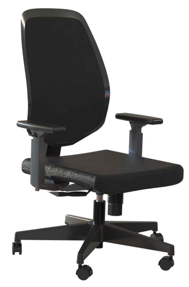 Rendering of a CAD model of an office chair.