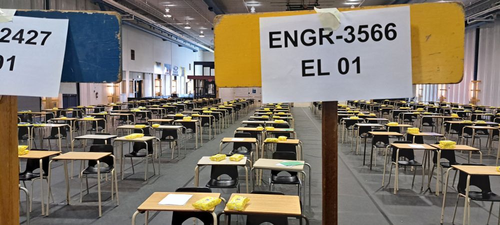 Sign indicating the row for those writing ENGR-3566 in the exam hall.