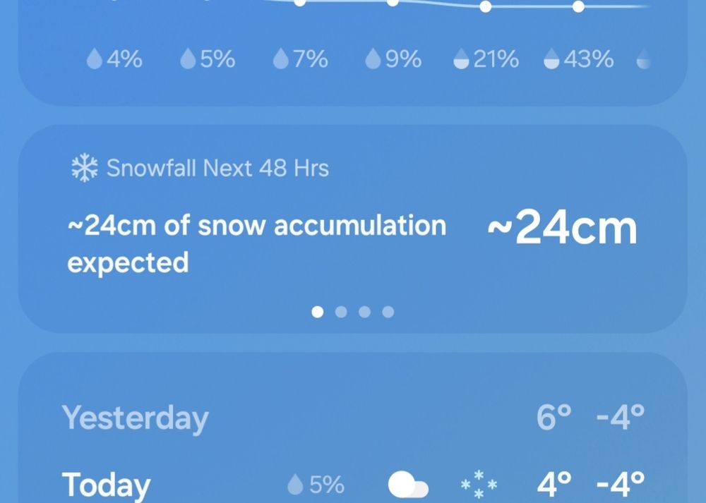 Weather advisory on April 6 warning of roughly 24cm of snowfall over the next 48 hours.