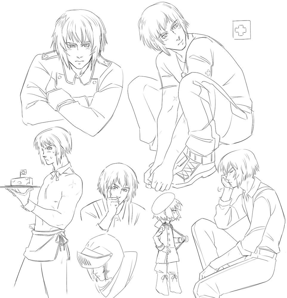 Switzerland from aph hetalia in various poses and outfits