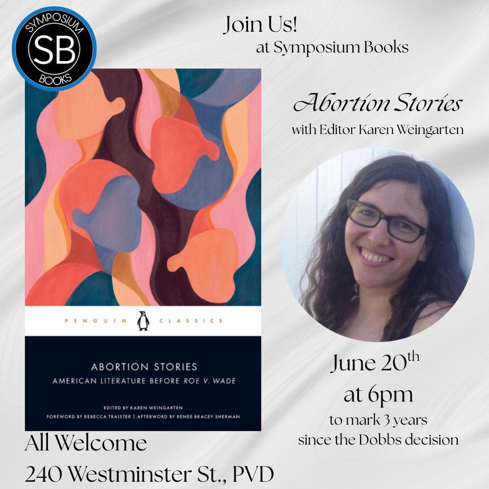 Flyer with Abortion Stories book cover and author's picture. 