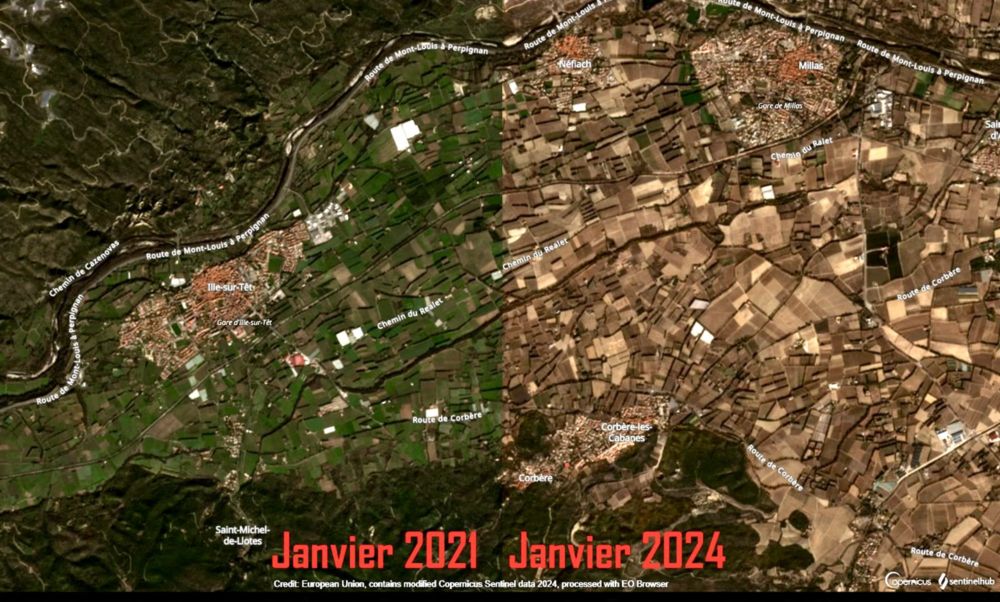 Sécheresse. La terrible image des Pyrénées-Orientales désertiques depuis l'espace