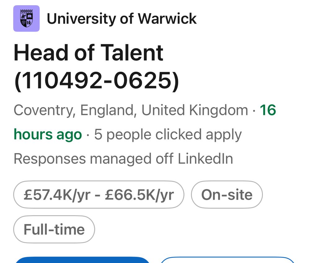University of Warwick head of talent job advert.