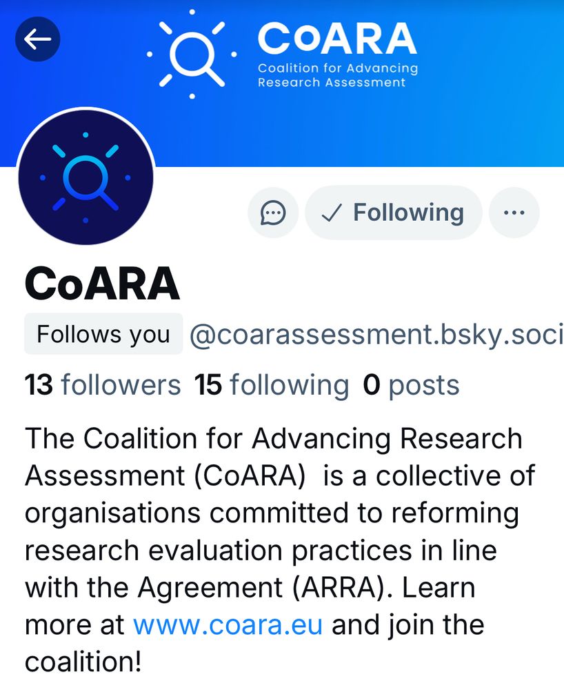 CoARA bluesky profile screenshot. 