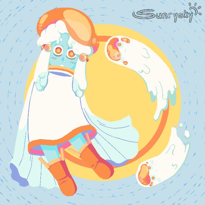 Egg Ghost, wearing a blank expression, floats aimlessly alongside several other smaller ghosts.