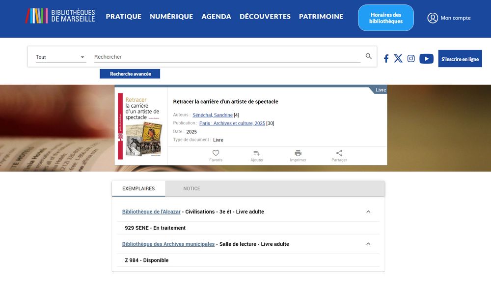 "Retracer la carrière d'un artiste de spectacle" Bibliothèques des Archives Municipales de Marseille (cote Z 984). Bibliothèque de  l'Alcazar ...