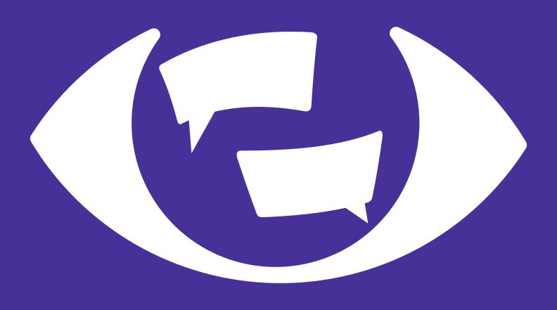 Das Logo zeigt ein Auge, in dessen Pupille zwei Chatbubbles dargestellt sind.