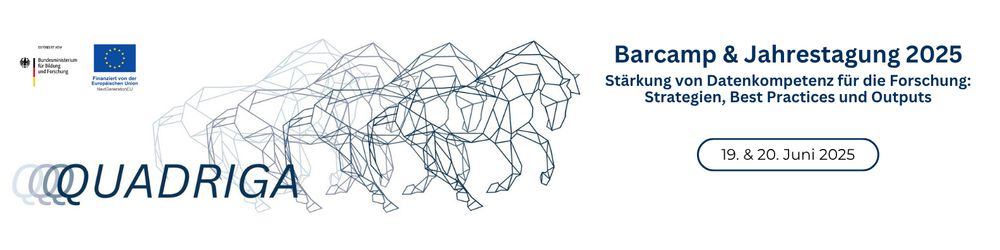 Titel des Projekts QUADRIGA und die Grafik eines Pferds, deren Kanten wie ein Netzwerk verbunden sind.
