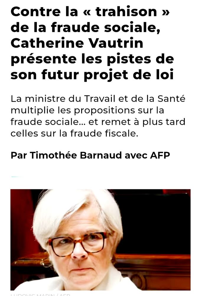Contre la « trahison » de la fraude sociale, Catherine Vautrin présente les pistes de son futur projet de loi
La ministre du Travail et de la Santé multiplie les propositions sur la fraude sociale... et remet à plus tard celles sur la fraude fiscale.

Par Timothée Barnaud avec AFP pour le HuffingtonPost