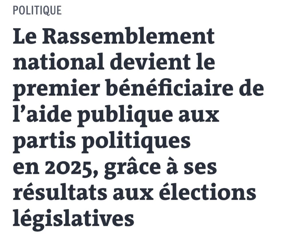 Le Rassemblement national devient le premier bénéficiaire de l’aide publique aux partis politiques en 2025, grâce à ses résultats aux élections législatives. Le Monde