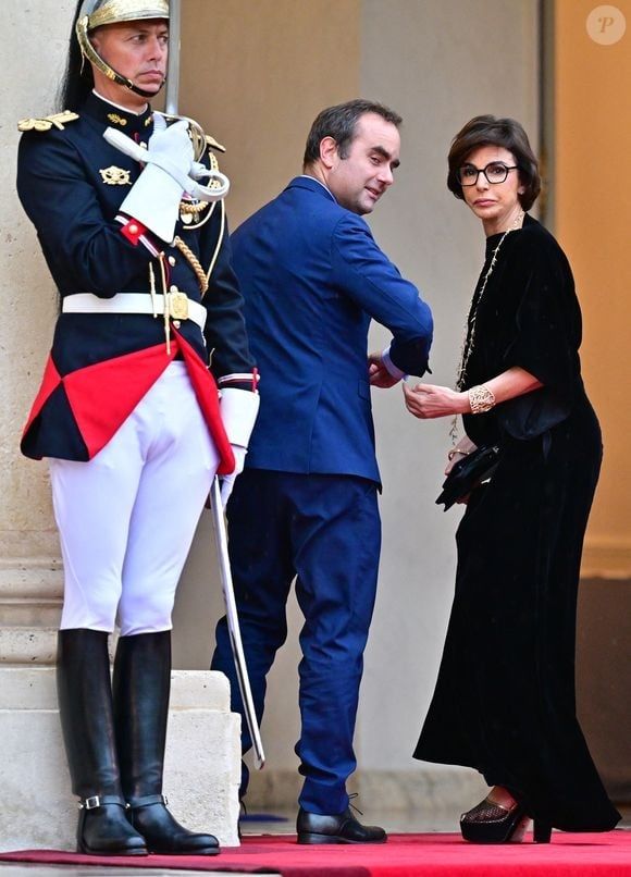 Lecornu et  Dati arrivant au dîner d’État en l’honneur du président brésilien  au palais présidentiel de l’Élysée à Paris le 5 juin 2025.