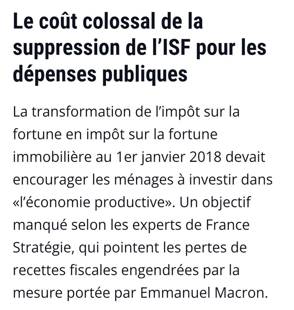 Article sur le coût colossal de la suppression de l'ISF