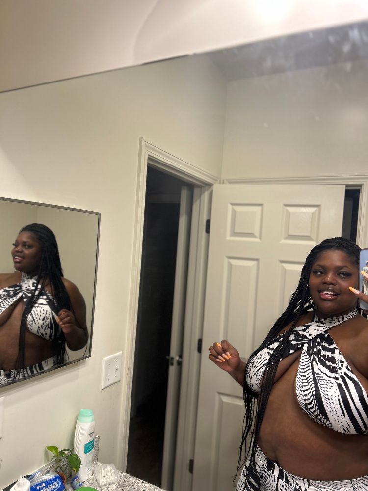 Picture of me in a black and white two piece set