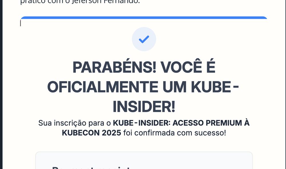 Screenshot of a subscription confirmation about being a LinuxTips KUBE-INSIDER!