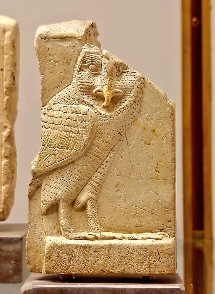 A relief of an owl in a museum display 