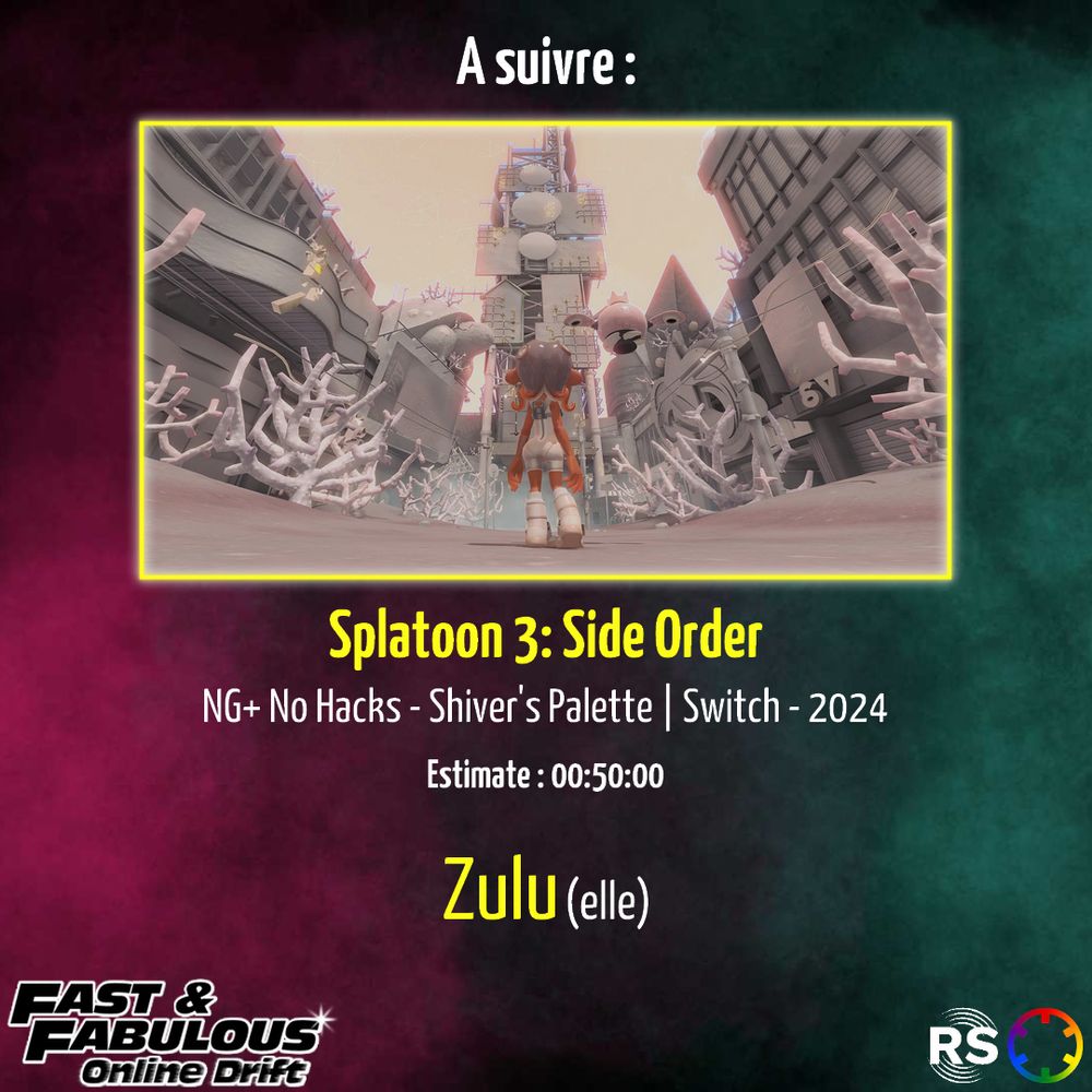 A suivre : Splatoon 3 : Side Order NG+ No Hacks Switch 2024 par Zulu (elle)
Estimate : 00:50:00