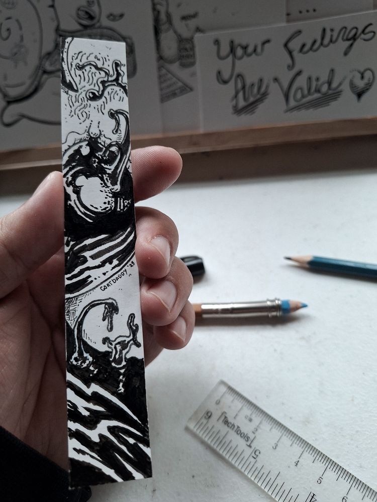 Small inked drawing illustration of a pussy getting penetrated and fucked by a slimy ooze monster. 