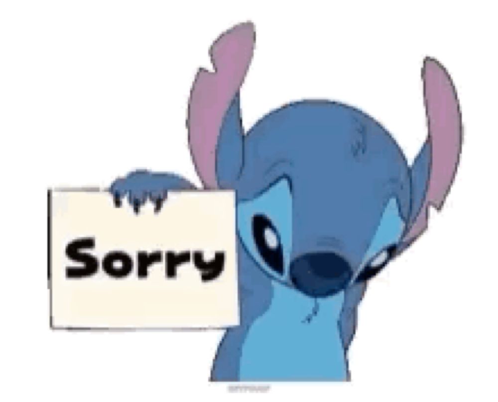 a cartoon character is holding a sign that says sorry .