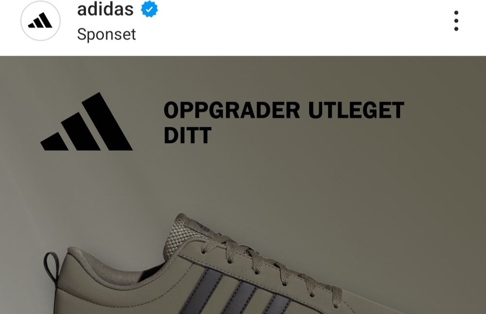 Adidas-reklame med teksten Oppgrader utleget ditt