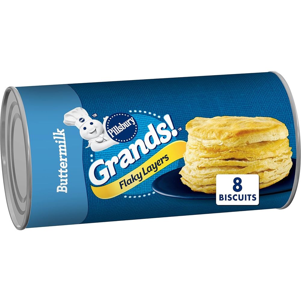 Picture of Pillsbury grands biscuits

Its a blue tube with a tin colored lid on the side that you can see. The label says 
"Buttermilk Pillsbury grands
Flaky layers 
8 biscuits"
With a picture of a tasty biscuit on the right. 

The joke is that the biscuit is like a grand round, and I was expecting there to be these specific biscuits at the meeting. 