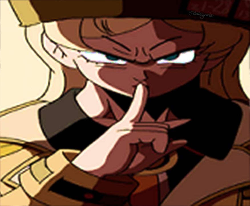 millia rage from guilty gear strive drawn over the meme of goku doing a 'shush' sign, widened and jpeg compressed