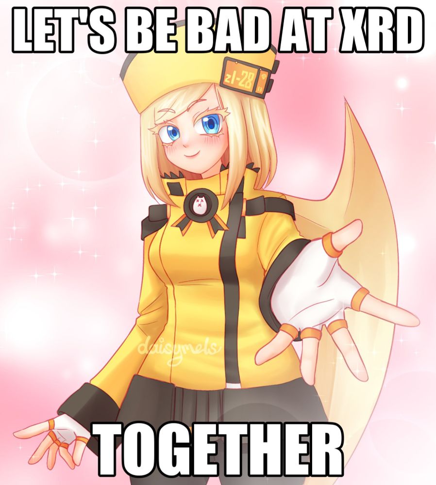 millia rage from guilty gear xrd holding her hand out to you with a caption that says "let's be bas at xrd together"