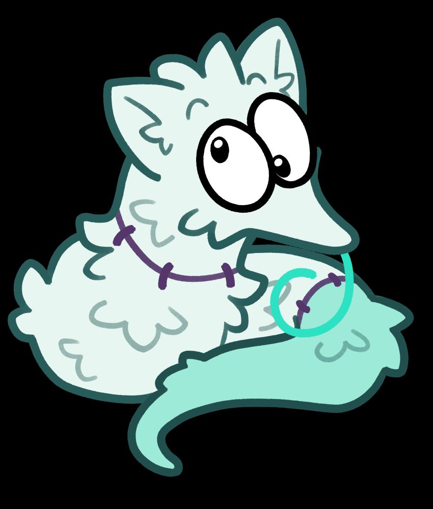 A two toned pale green worm on a string with cat ears 