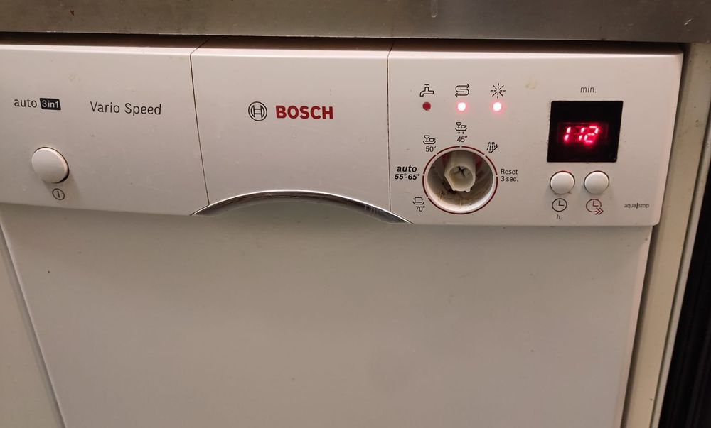 Bosch dishwasher with a readout showing 112