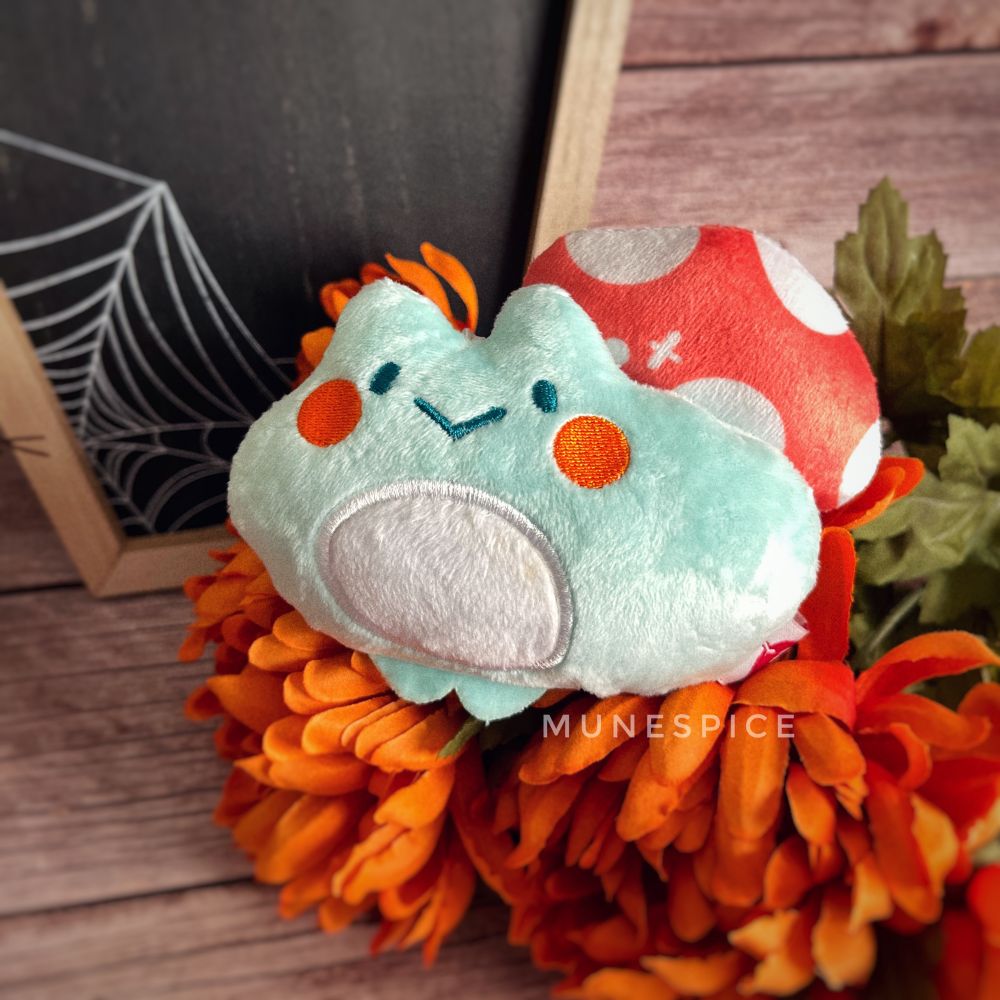 Mushroom frog keychain plushies