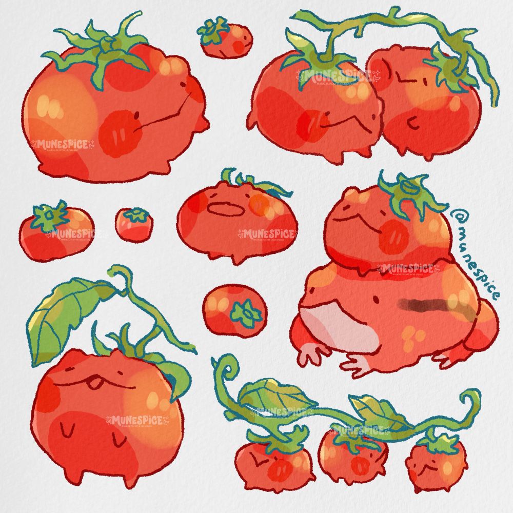 An assortment of frogs as tomatoes 