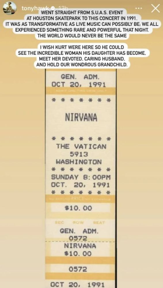 $10 ticket stub for a 1991 nirvana concert