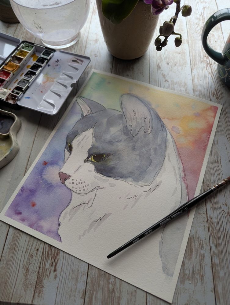 Watercolor painting of a cat