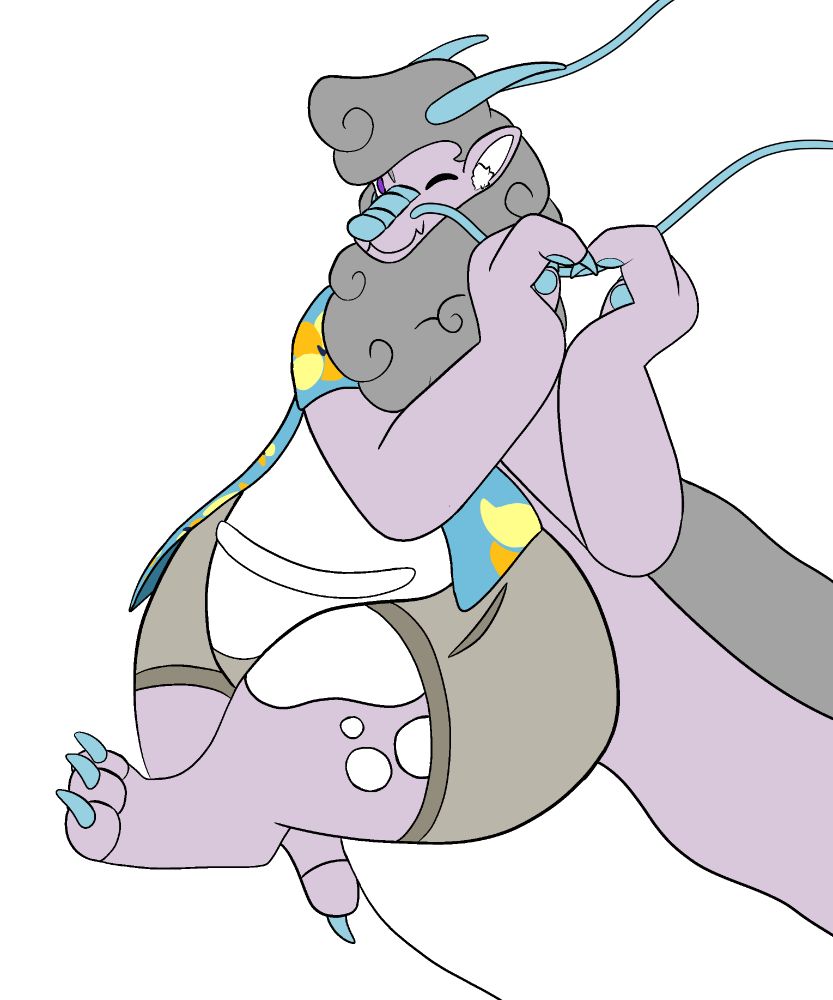 a rather chubby eastern dragon jumping for joy with his hand paws making a heart shape