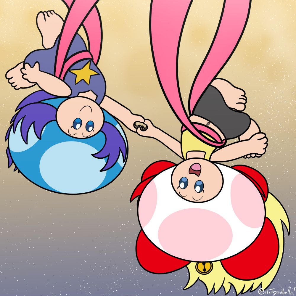 Toadbella (right) practicing her acrobatics on aerial silks with Jana (left).