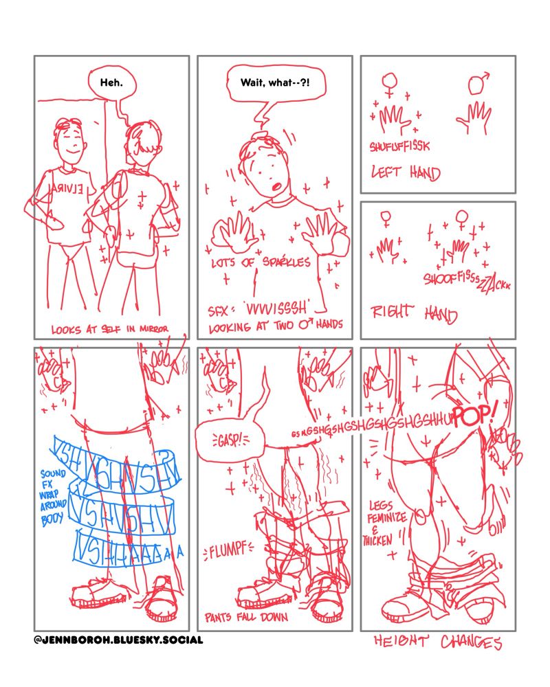 Thumbnail of page two. If you compare this to the (almost) finished page, you can see how my ideas evolve, how I drop things that aren’t working, and occasionally come up with something new on the spot. (I hate being on the spot.)