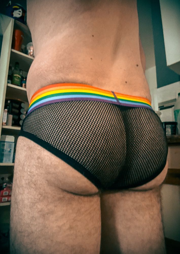 My booty in black mesh briefs 