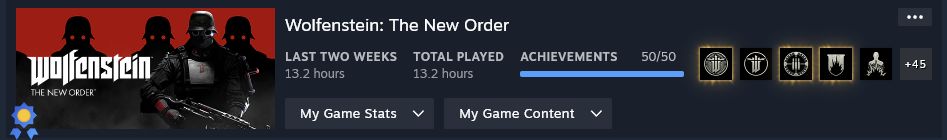 My Steam activity for Wolfenstein: The New Order